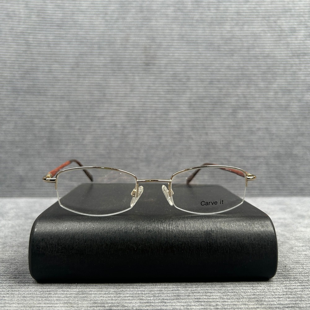 Carve It 48020 C2 Vintage Semi Rimless Eyeglasses Gold Brown Wood Grain